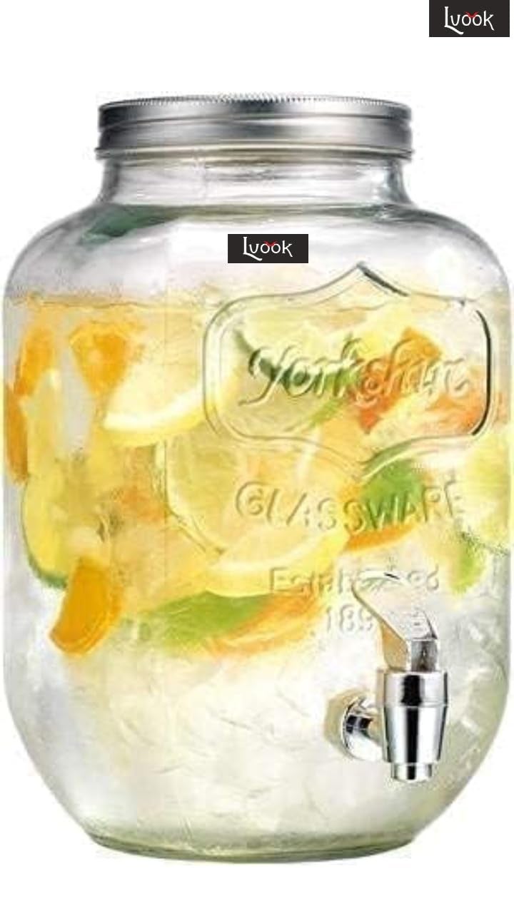 LVOOK Glass Beverage Beer Juice Mason Jar 4 LTR Dispenser for Party Event with 2 Free Mason Jars by Home-Cart - Image 2