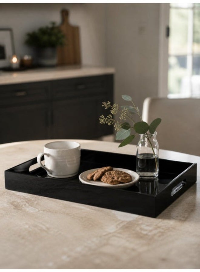 Eworld Premium Black Acrylic Serving Tray with Handles – Decorative Vanity Organizer Tray for Coffee Table, Kitchen Counter, Bathroom & Perfume Display – Glossy Modern Rectangular Tray 15.2 x 11 Inch - Image 1