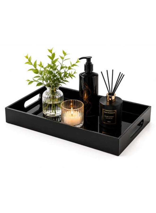 Eworld Premium Black Acrylic Serving Tray with Handles – Decorative Vanity Organizer Tray for Coffee Table, Kitchen Counter, Bathroom & Perfume Display – Glossy Modern Rectangular Tray 15.2 x 11 Inch - Image 4