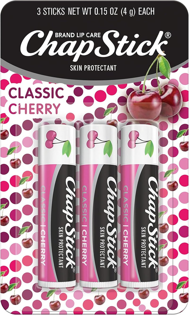 ChapStick Classic Skin Protectant Flavored Lip Balm Tube Cherry Flavor 015 Ounce Pack of 3