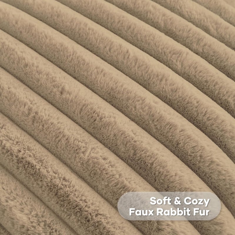 FUTEI Pack of 2 Fluffy Faux Fur Throw Pillow Covers 26x26 Inch Elegant Striped Textured Decorative Euro Pillow Shams Modern Accent Pillow for Couch Bed Living Room, Khaki - Image 2