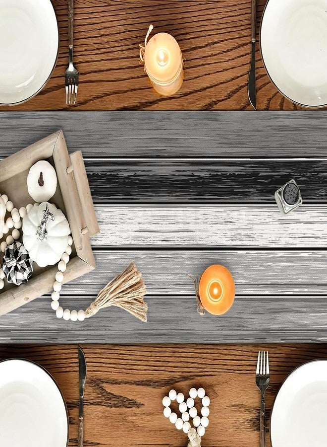 OYIMUA Grey Striped Vintage Table Runner, Rustic Farmhouse Style Kitchen Dining Table Decoration for Home Party Decor 13x90 Inch - Image 2