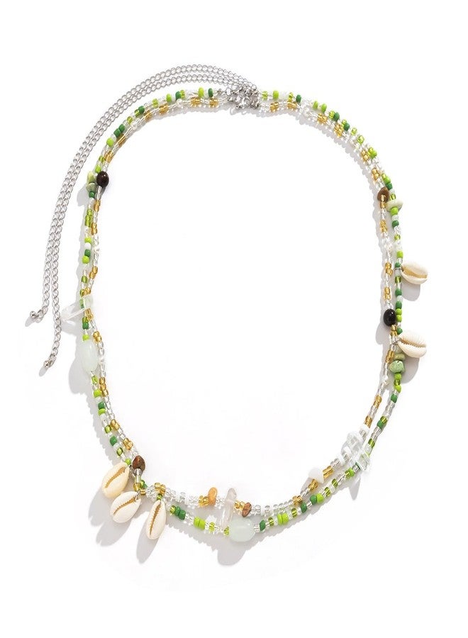 Aaishwarya Set of 2 Cowrie Shell with Green and Brown Beads Beaded Waist Chain for Women and Girls | Bohemian Boho Jewelry | Hip Chain for Beach wear | Beach Accessory - Image 1