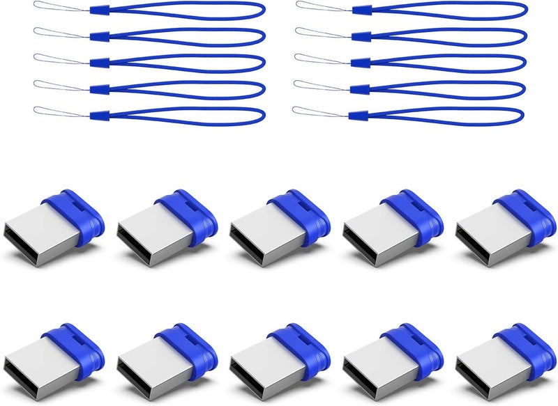 K&ZZ 16GB Mini Flash Drive 10 Pack 16 GB Small USB Flash Drives with Lanyard 16G Low Profile USB Drive Gig Thumb Drive Memory Stick (16GB, Blue) - Image 1