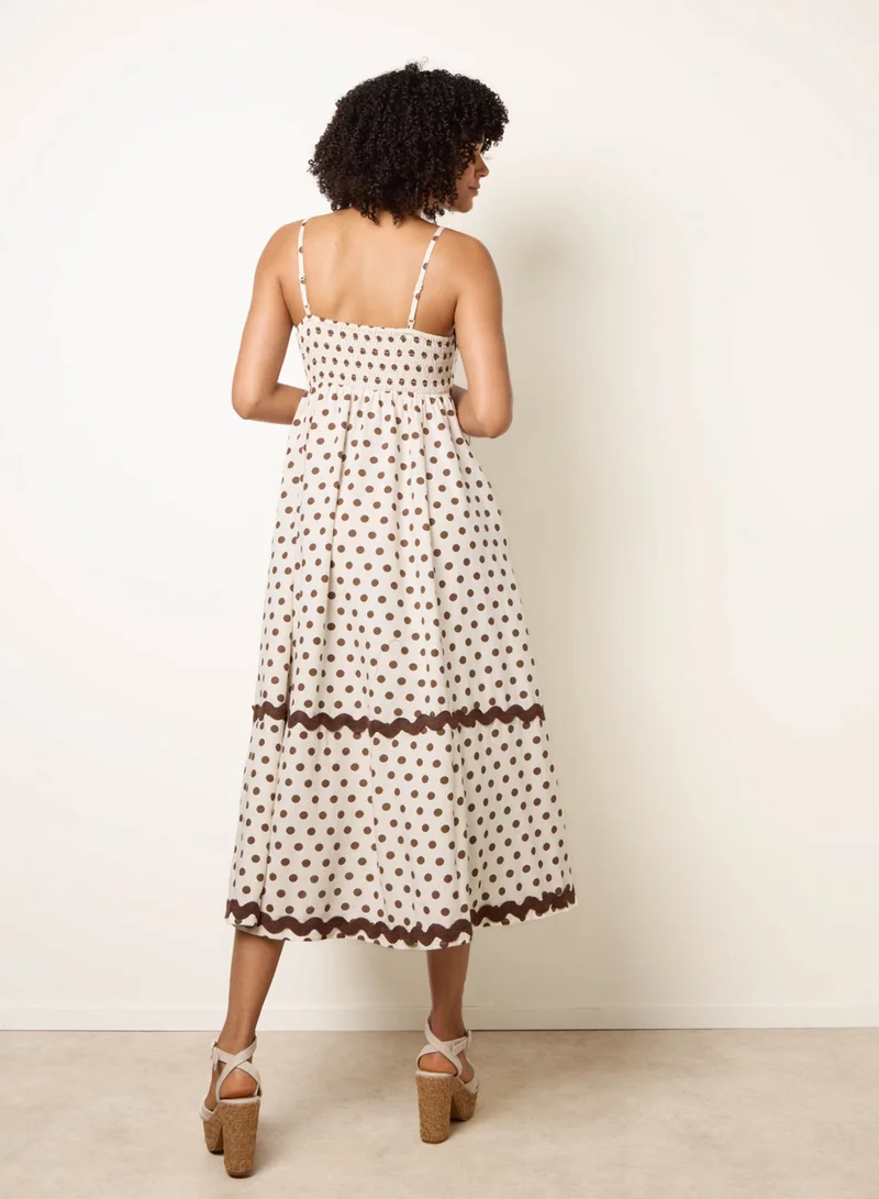 Blue Vanilla Polka Ric Rac Midi Dress