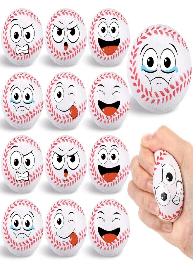 Arrowbash 12 Pcs Small Baseball Stress Balls 3.25'' Mini Face Squeeze Foam Balls for Stress and Anxiety Relief and Sport Party Favors Birthday Gift Decoration - Image 1