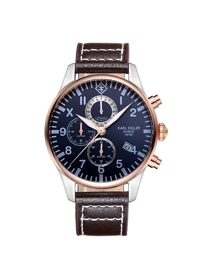 KARL KELLER Men's Chronograph Round Shape Leather Wrist Watch KKAV8203 - 43 Mm  - Image 1