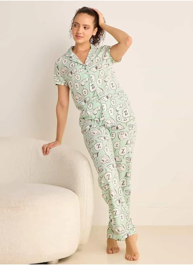 فاف Snoopy Print Shirt and Pyjama Set