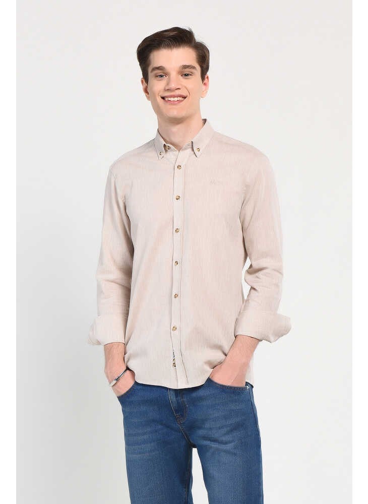 UCLA Jacquez Beige Linen Embroidered Standard Men's Shirt  - Image 1