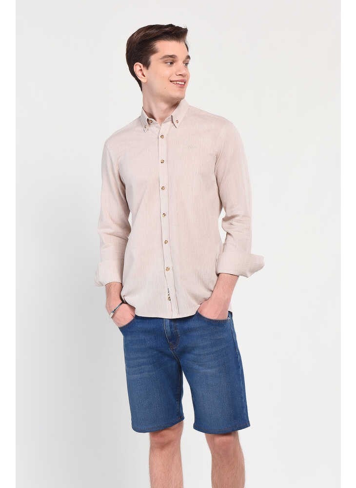 UCLA Jacquez Beige Linen Embroidered Standard Men's Shirt  - Image 3