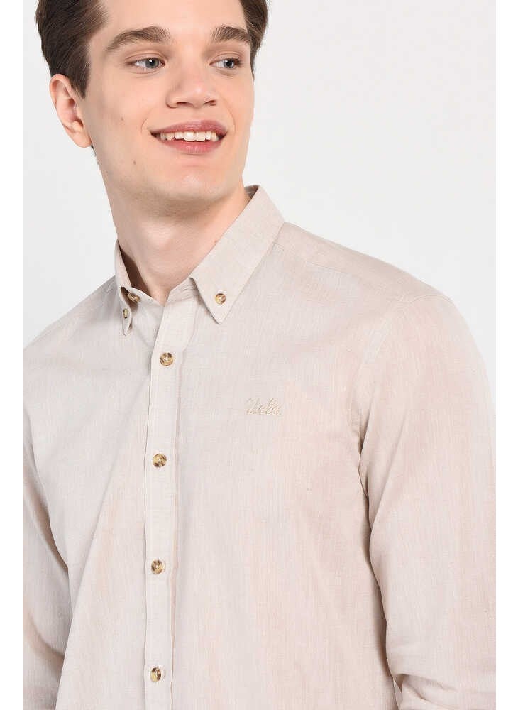 UCLA Jacquez Beige Linen Embroidered Standard Men's Shirt  - Image 2