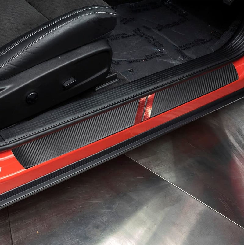 LEXLEY 3D Hash Mark For Dodge 20102023 Challenger Carbon Fiber Style Leather Door Sill Protector AntiDirty Scuff Plate Cover Guard Sills Protector TrimWelcome Pedal Protect 2PCS RED - Image 3