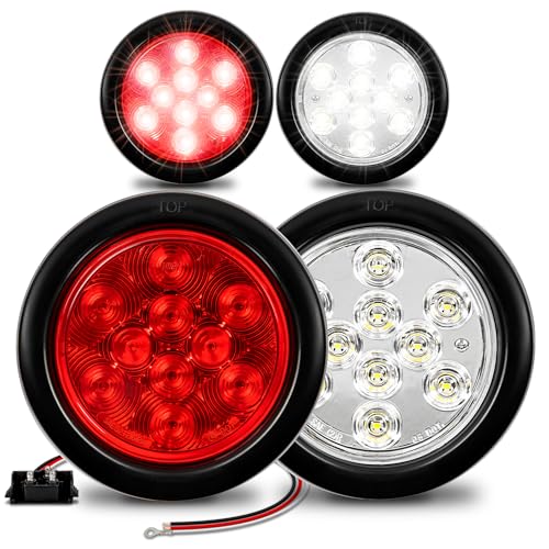 ONLINE LED STORE TRUE MODS 2 Red 2 White 4" Round 10LED Trailer Tail Light Kit [DOT Certified] [Grommet & Plug] IP67 Waterproof Stop Brake Turn Reverse Back Up Horse Boat Trailer Light For RV Semi Truck Flatbed Camper - Image 1