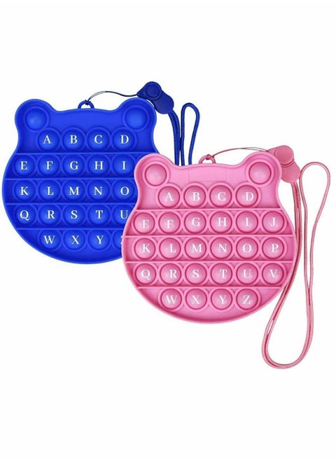 Bubble Sensory Fidget Toys, Stress Relief and Anti-Anxiety Toys Gifts for Kids Adult, Squeeze with Alphabets Print 2 Pack (Blue Pink)