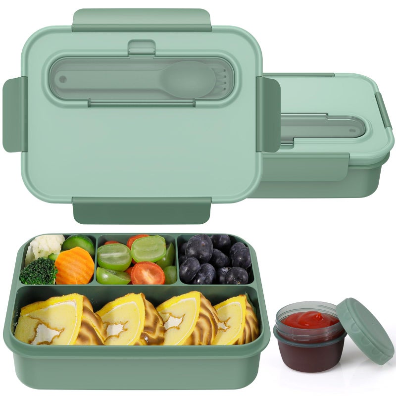 Caperci Bento Box Adult - 50 oz Large Lunch Containers for Adults and Teens, 4-Compartment Bento Lunch Box with Utensils & Leak Proof Sauce Cup, Dishwasher Safe, Durable, BPA-Free (Khaki Green) - Image 1