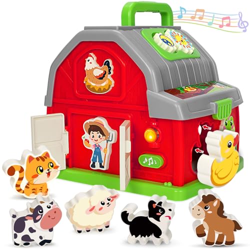 Ellinjan Montessori Learning Toys for 1 2 3 Year Old Boys Girls Musical Farm Animals for Toddlers 13 Interactive Barn Toy with Light Sound Birthday Gifts for Baby Kid Toddler Age 1218 Months - Image 1