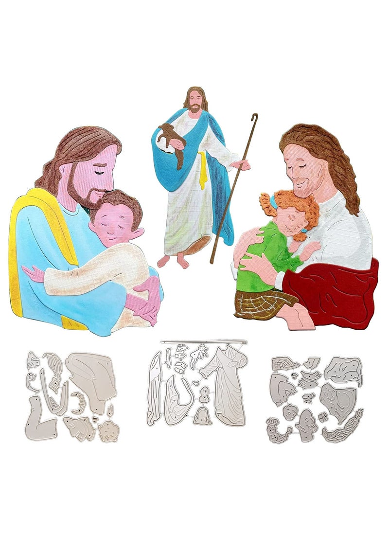 QTOOLS 3 Packs Metal Cutting Dies for Card Making Jesus Warm Embrace Embossing Stencils Scrapbooking DieCutting  Embossing Template Thanksgiving Day Decoration 