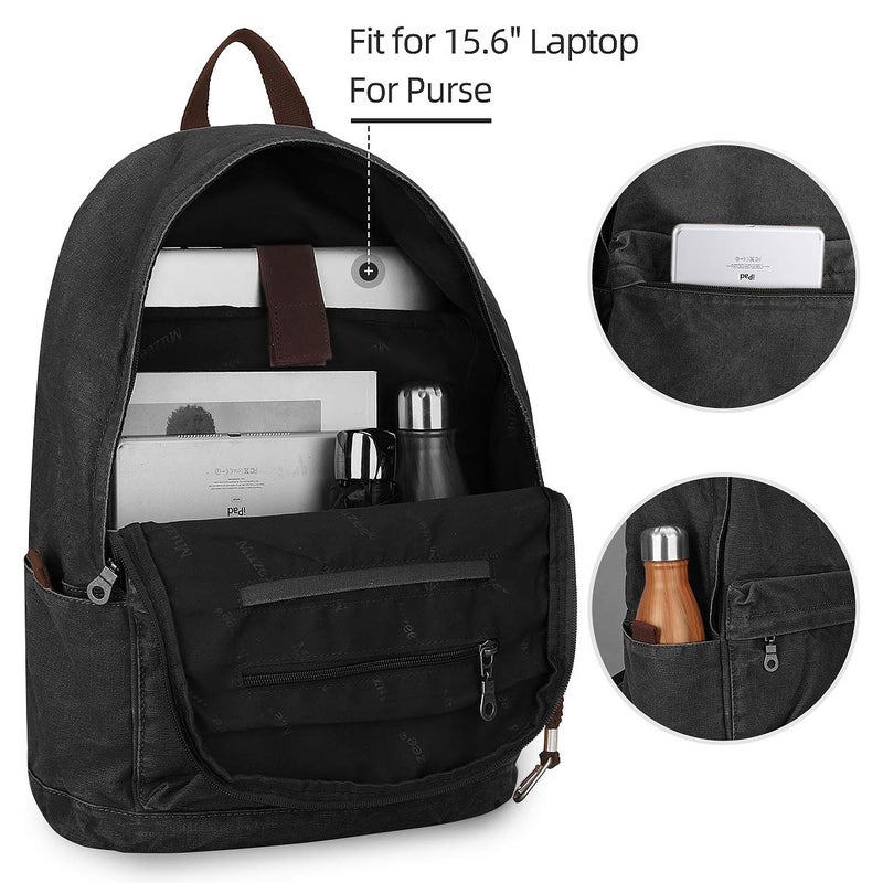 Muzee Canvas Backpack Lightweight Travel Daypack Student Rucksack Laptop Backpack - Image 3