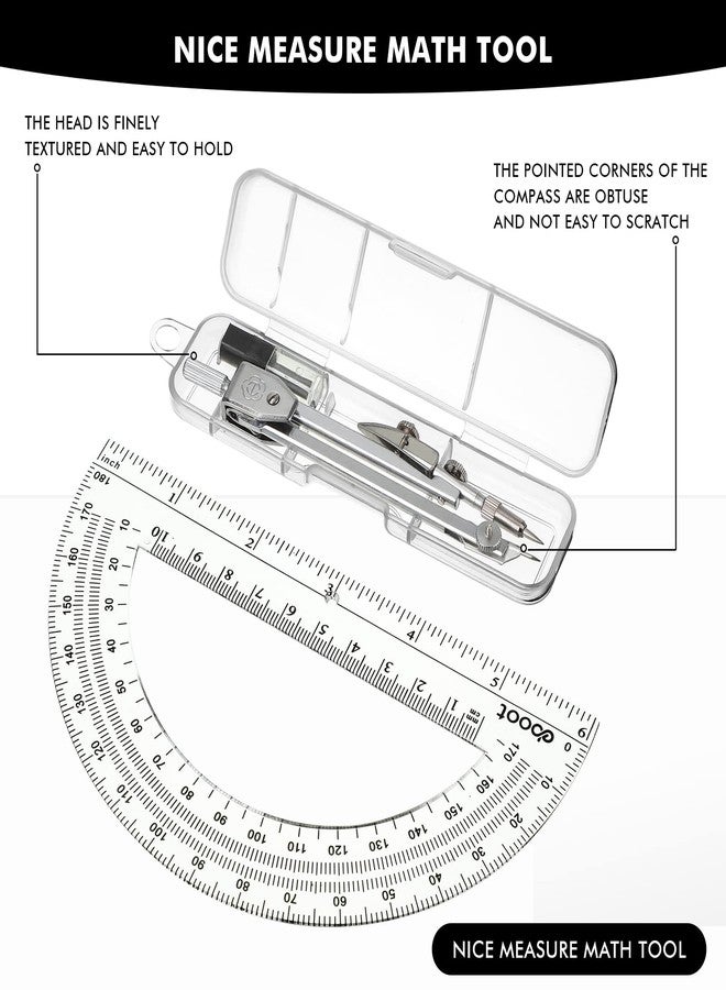 Zonon Student Protractor and Compass Set, Student Geometry Math Set, Compass for Geometry and 180 Degree 6 Inch Protractor for Drawing Measuring School Office(1 Pcs,Clear) - Image 5