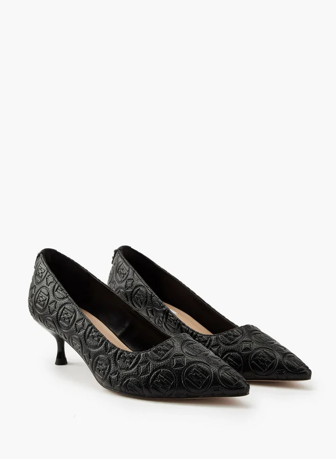 ايل Women's Monogram Embossed Shoes with Kitten Heels