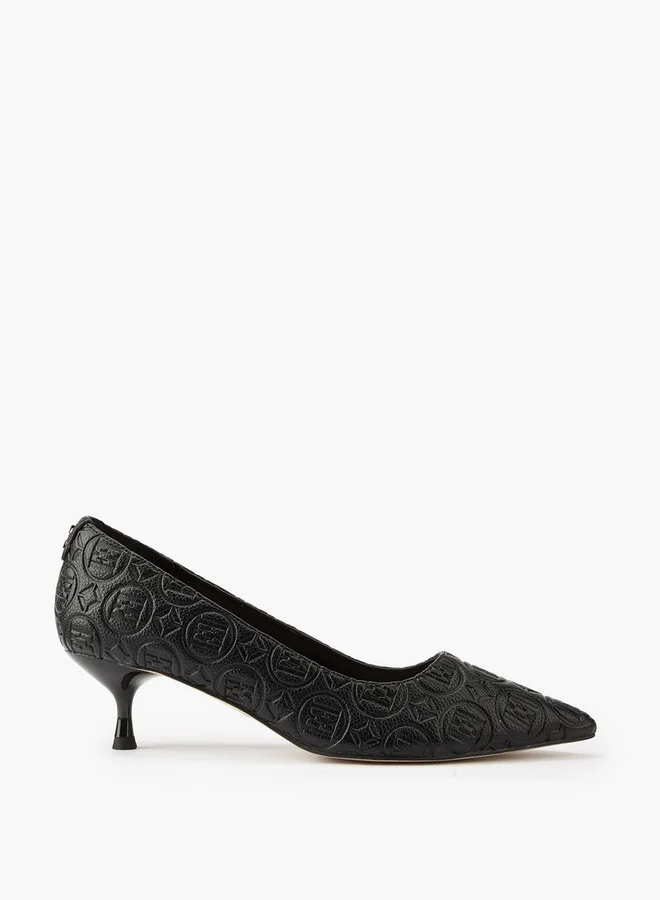 ايل Women's Monogram Embossed Shoes with Kitten Heels