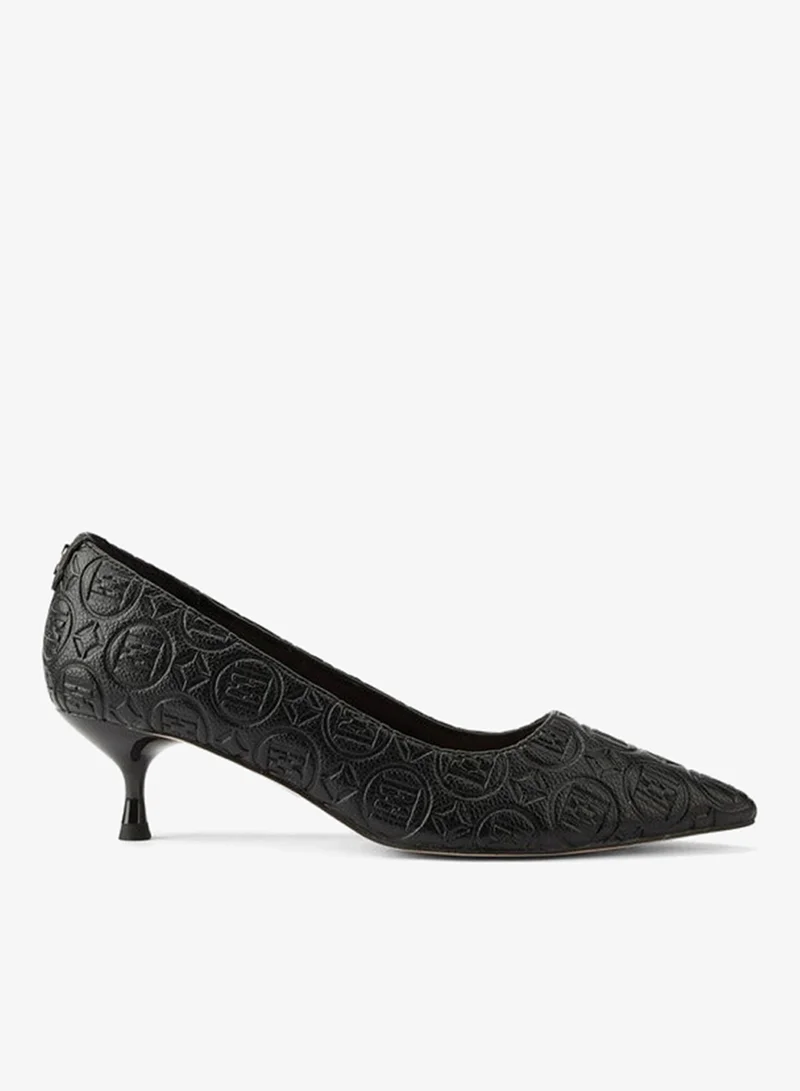 ELLE Women's Monogram Embossed Shoes with Kitten Heels