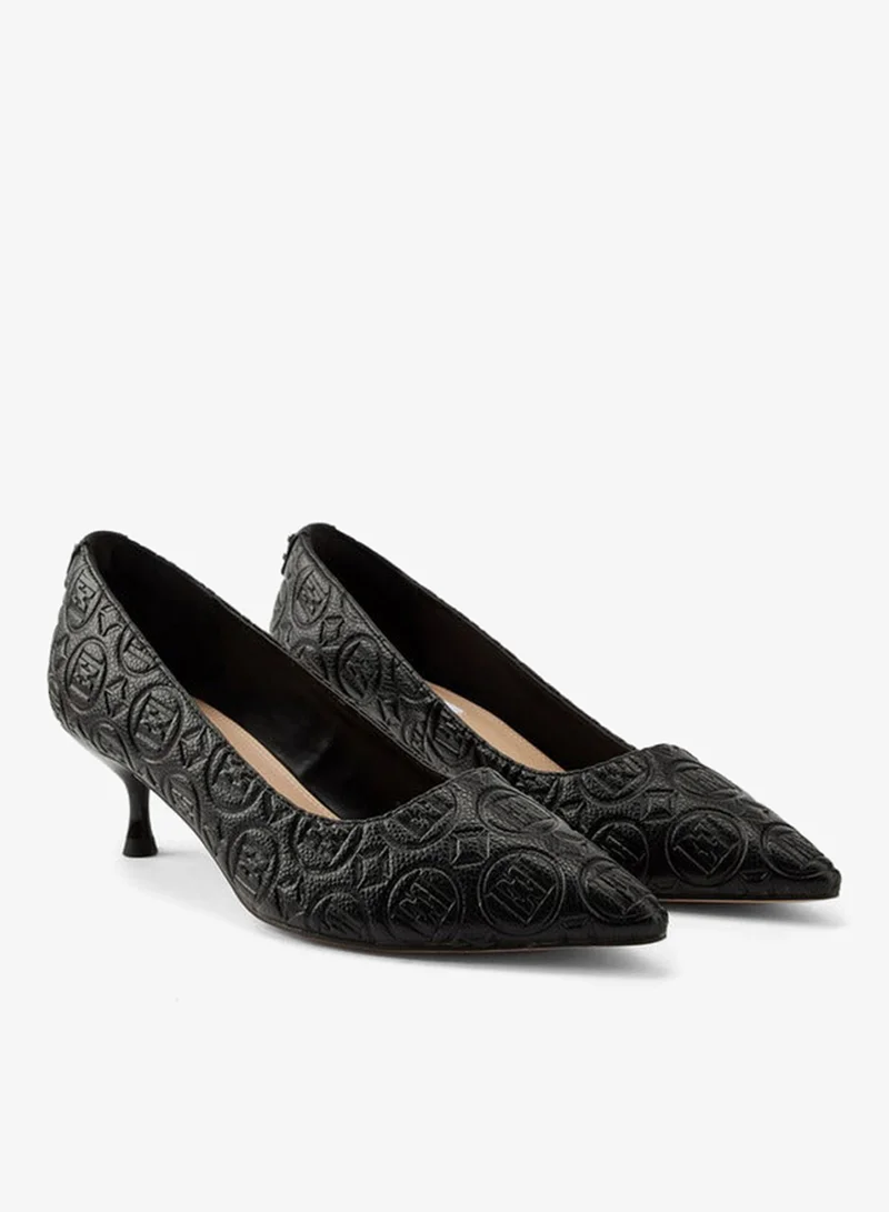 ELLE Women's Monogram Embossed Shoes with Kitten Heels