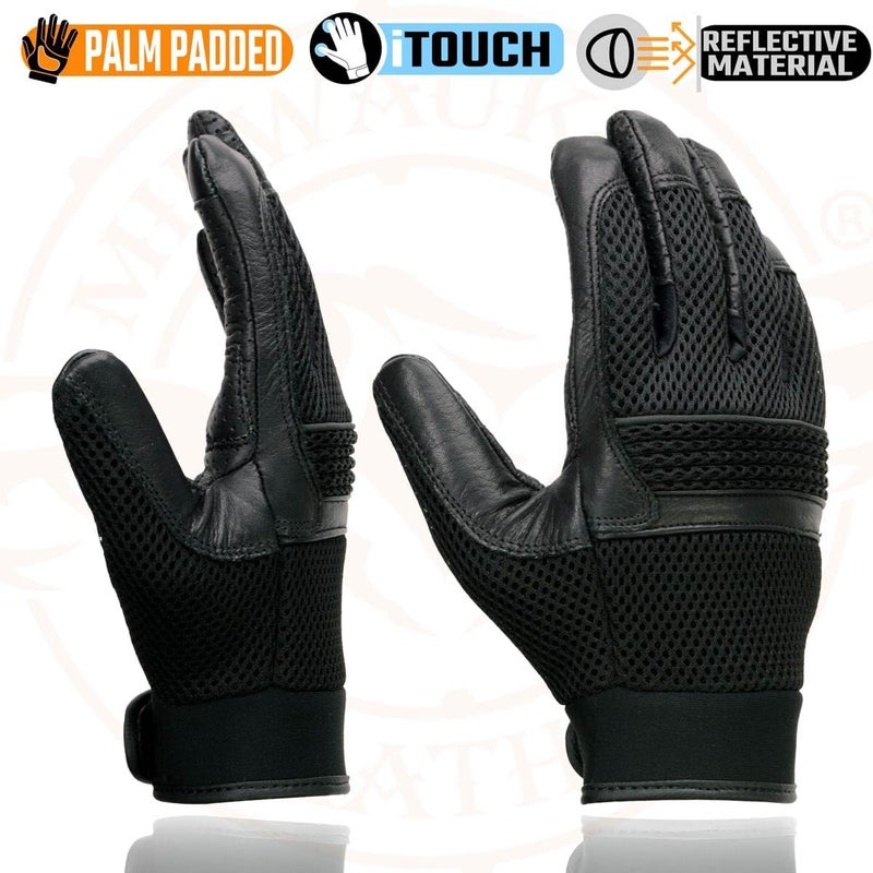 Milwaukee Leather MG7503 Men's Black Leather i-Touch Screen Compatible Mesh Racing Motorcycle Gloves with Reflector - Image 5