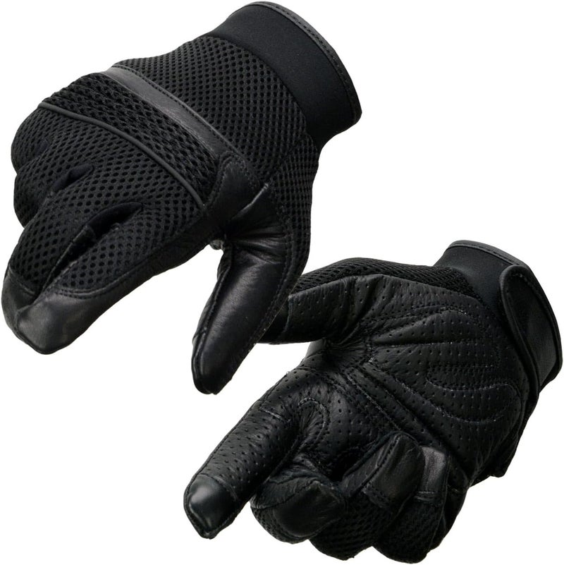 Milwaukee Leather MG7503 Men's Black Leather i-Touch Screen Compatible Mesh Racing Motorcycle Gloves with Reflector - Image 1