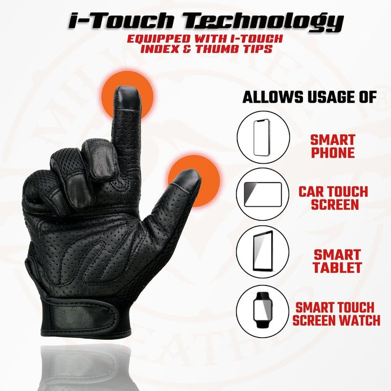 Milwaukee Leather MG7503 Men's Black Leather i-Touch Screen Compatible Mesh Racing Motorcycle Gloves with Reflector - Image 2