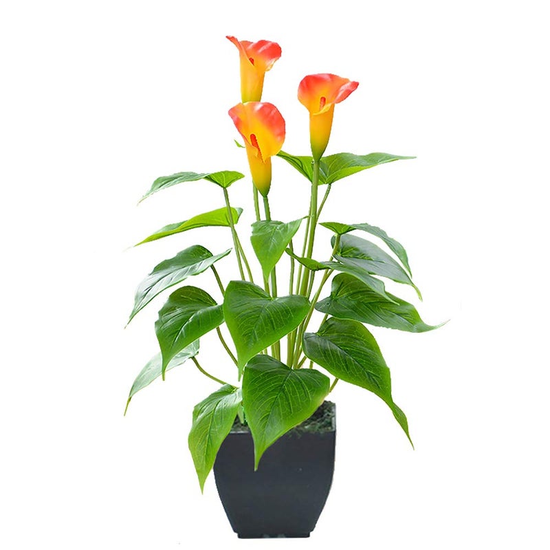 Beebel Artificial Flower Plants Calla Lily Faux Small Potted Plant with Black Pot Fake Bonsai Flower for Home Office Indoor and Outdoor Occasions Decor Orange Fake Flower