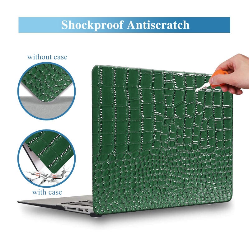 KEROM Compatible for MacBook Pro 14 Inch Case 2026 M5, 2021-2025 M4 M3 M2 M1 A3427 A3426 A3434 A3112 A3185 A3401 A2918 A2992 A2779 A2442, Crocodile Skin PU Leather Hardshell & Keyboard Cover, Green - Image 3