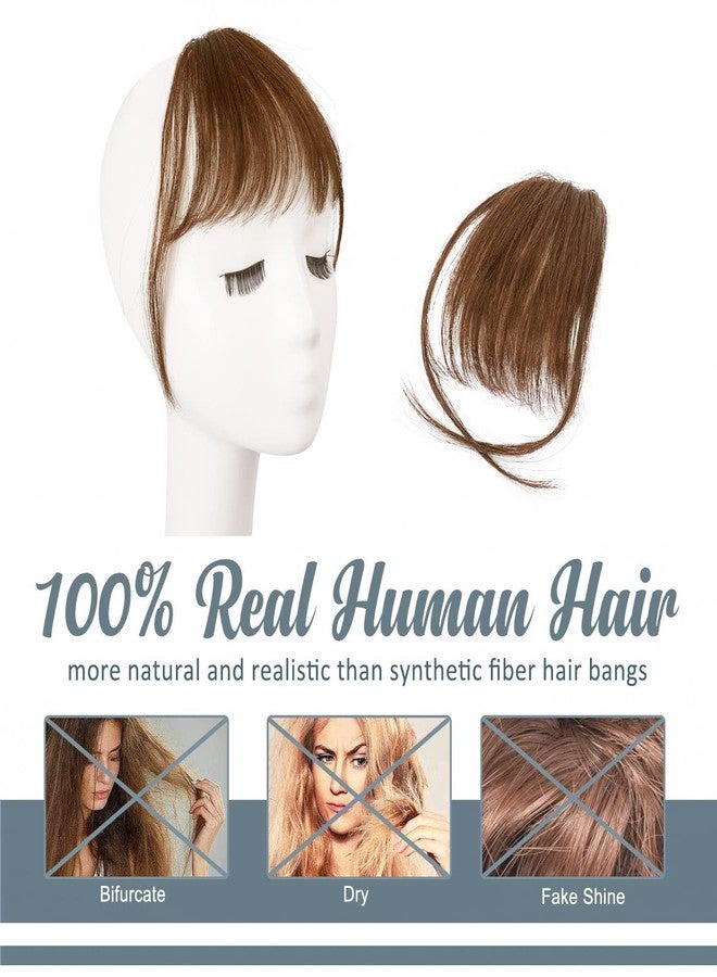 BARSDAR Medium Brown Clip in Bangs Real Human Hair - 100% Human Hair Clip in Bangs for Women - Medium Brown Wispy Bang Extensions Real Hair Fringe with Temples Hairpieces - Image 2