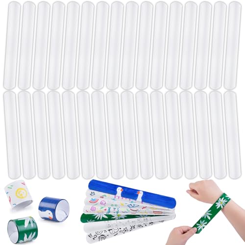 MCPINKY White Slap Bracelets Bulk, 72PCS DIY Snap Wristband To Do Slap Bracelet for Kids Party Favors Treat Bags Gifts Goodie Bag Stuffers - Image 1