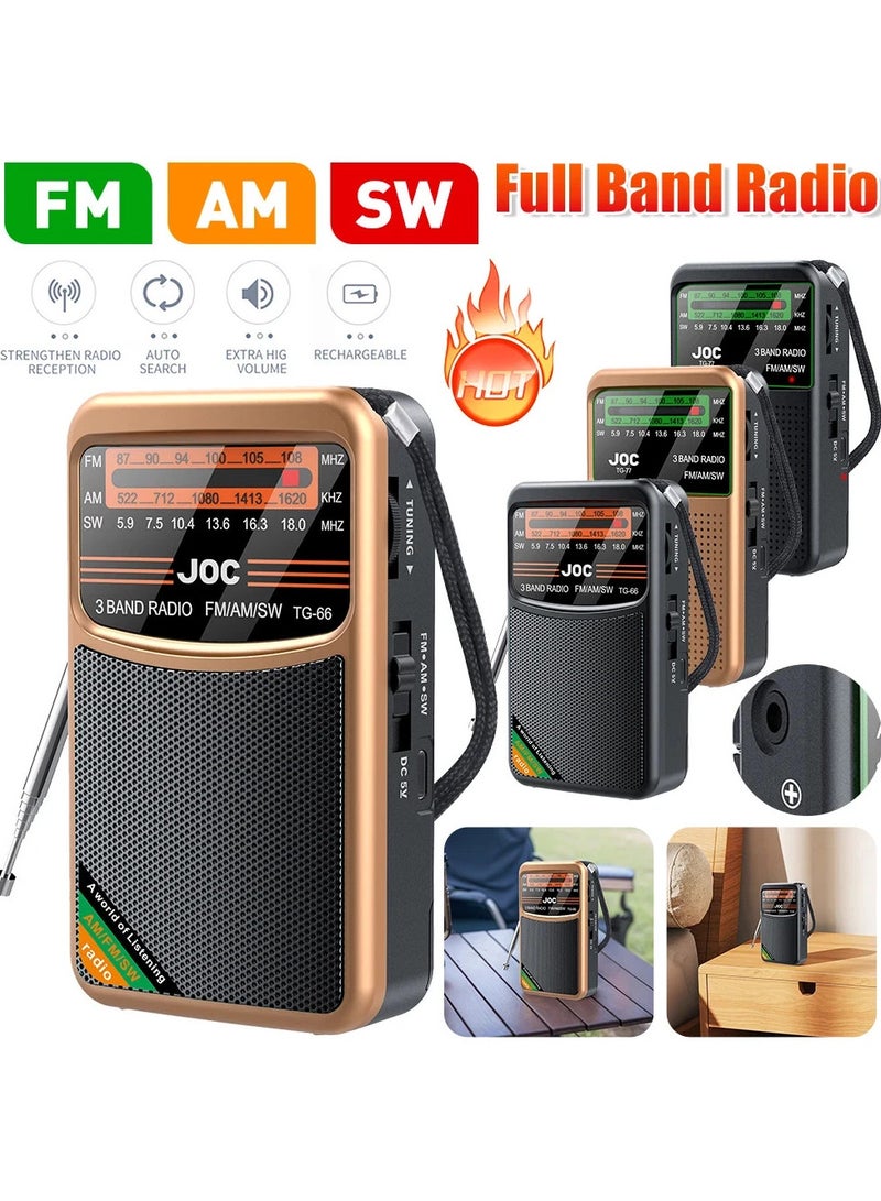جوك راديو جيب للطوارئ FM AM SW راديو مدمج بمكبر صوت راديو ترانزستور من النوع C مشغل راديو قابل لإعادة الشحن للمنزل والمشي لكبار السن - Image 1