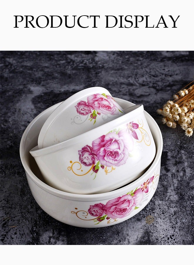 DUNISO 3 PCS preservation bowl set，Ceramic bowl with lid，Thickened ice bowls，Soup bowls,Food storage containers with floral patterns and lids, Large bowl with 16cm，Medium bowl with 13.5cm，Small bowl with 10.5cm，Used for storing fruits, vegetables, daily kitchen food  - Image 5