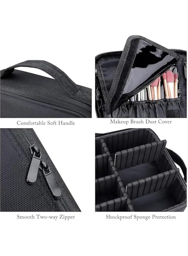 HOOKOR Travel Makeup Bag Train Case Cosmetic Case Organizer Portable Artist Storage Bag with Adjustable Dividers for Cosmetics Makeup Brushes Toiletry Jewelry Digital Accessories - Image 5