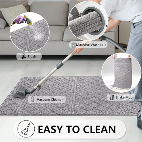 REFETONE Indoor Doormat, Front Back Door Mat 20"x32" Rubber Backing Non Slip Mats, Absorbent Resist Dirt Entrance Rugs for Entryway, Washable Low-Profile Inside Floor Mat for Muddy Wet Shoes, Grey - Image 5