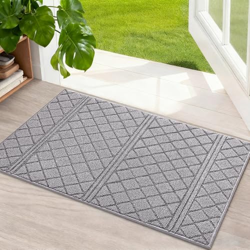 REFETONE Indoor Doormat, Front Back Door Mat 20"x32" Rubber Backing Non Slip Mats, Absorbent Resist Dirt Entrance Rugs for Entryway, Washable Low-Profile Inside Floor Mat for Muddy Wet Shoes, Grey - Image 1