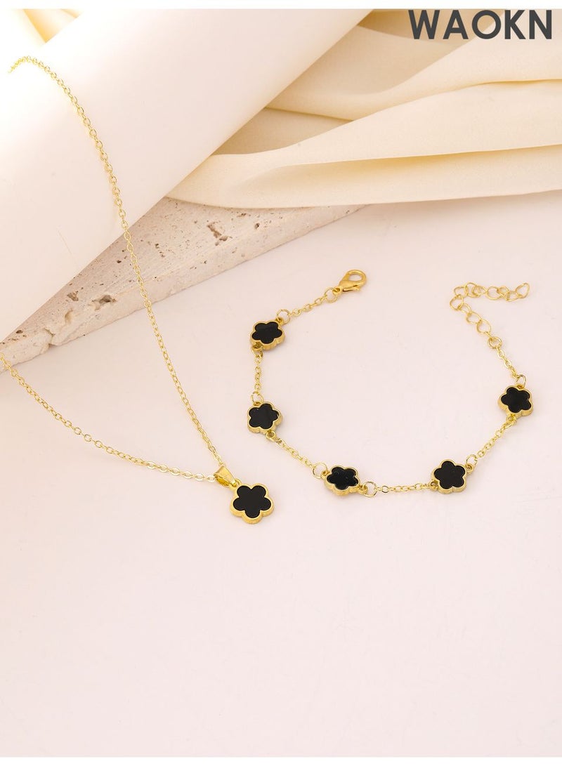 WAOKN Huge 6pcs Shiny Flower Lucky Jewelry Set with Shiny Earrings, Necklace, Bracelet and Ring for Women Trendy and Trendy Alloy Set, Perfect for Gift for Women, Dating, Vacation Gift, Daily Matching - Image 3