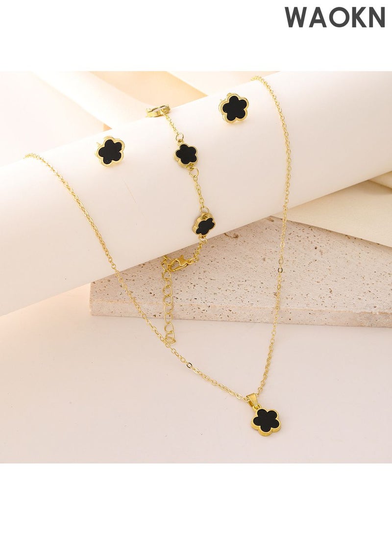 WAOKN Huge 6pcs Shiny Flower Lucky Jewelry Set with Shiny Earrings, Necklace, Bracelet and Ring for Women Trendy and Trendy Alloy Set, Perfect for Gift for Women, Dating, Vacation Gift, Daily Matching - Image 4