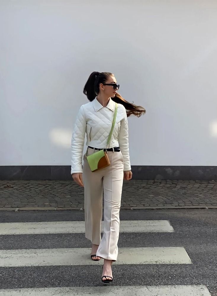 O pocket Cross Body Bag with Flap & Eco Leather Adjustable Shoulder Strap in Avocado Biscuit