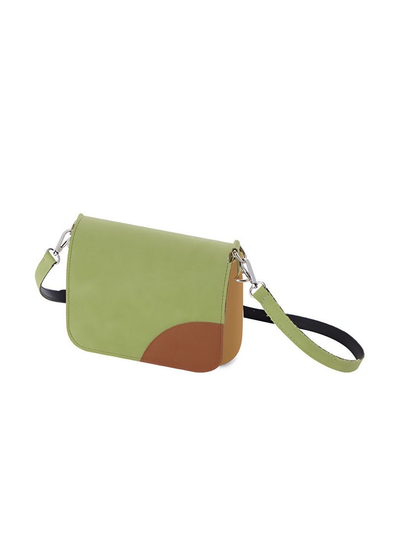 O pocket Cross Body Bag with Flap & Eco Leather Adjustable Shoulder Strap in Avocado Biscuit