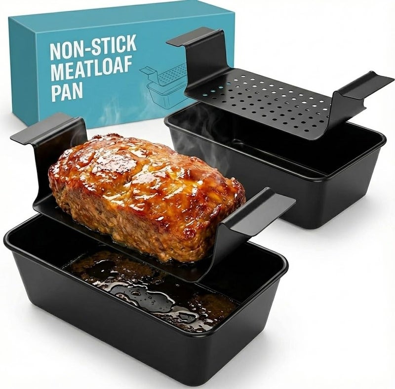 Spmarkt 2 Pack Meatloaf Pan with Drain Tray - Non-Stick Loaf Pan Set with Insert, Healthy Grease-Free Baking, Heavy Duty Steel, Easy Release & Clean, 9x5 Inch Oven Safe Bread Pan - Image 1