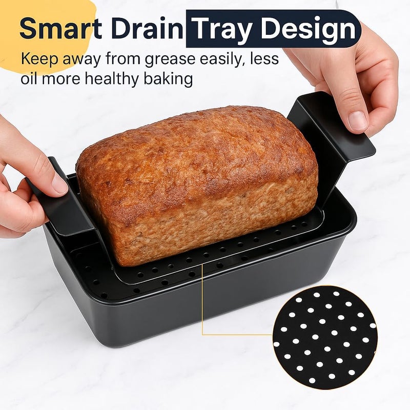 Spmarkt 2 Pack Meatloaf Pan with Drain Tray - Non-Stick Loaf Pan Set with Insert, Healthy Grease-Free Baking, Heavy Duty Steel, Easy Release & Clean, 9x5 Inch Oven Safe Bread Pan - Image 3