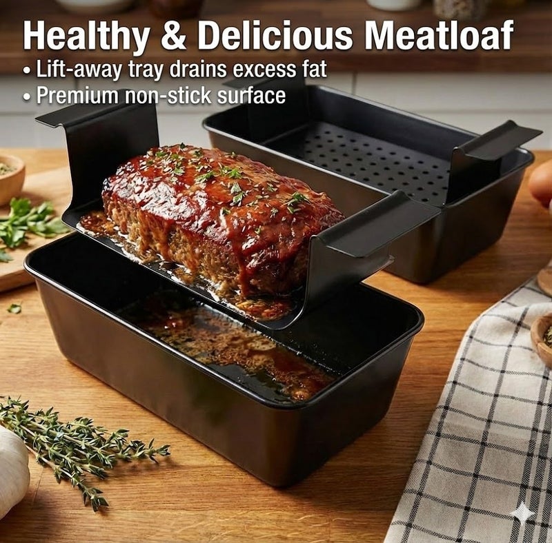 Spmarkt 2 Pack Meatloaf Pan with Drain Tray - Non-Stick Loaf Pan Set with Insert, Healthy Grease-Free Baking, Heavy Duty Steel, Easy Release & Clean, 9x5 Inch Oven Safe Bread Pan - Image 2