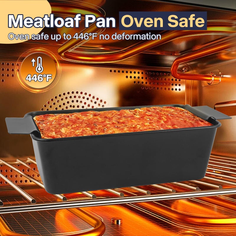 Spmarkt 2 Pack Meatloaf Pan with Drain Tray - Non-Stick Loaf Pan Set with Insert, Healthy Grease-Free Baking, Heavy Duty Steel, Easy Release & Clean, 9x5 Inch Oven Safe Bread Pan - Image 4