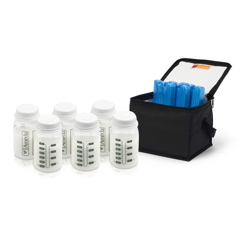 Ameda Ameda MYA Cool N Carry Portable Breast Milk Cooler Bag Breastmilk Storage Includes Insulated Cooler Bag 3 Freezer Packs 6 Breast Milk Storage Bottles