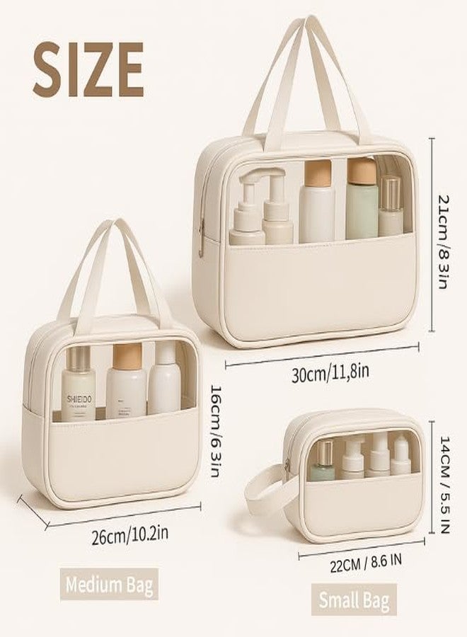XOIPED Premium Transparent Organizer Bag Pack of 3 | Large Capacity Multipurpose Travel Pouch for Cosmetic Items, Toiletries & Beauty Accessories (Beige) - Image 3
