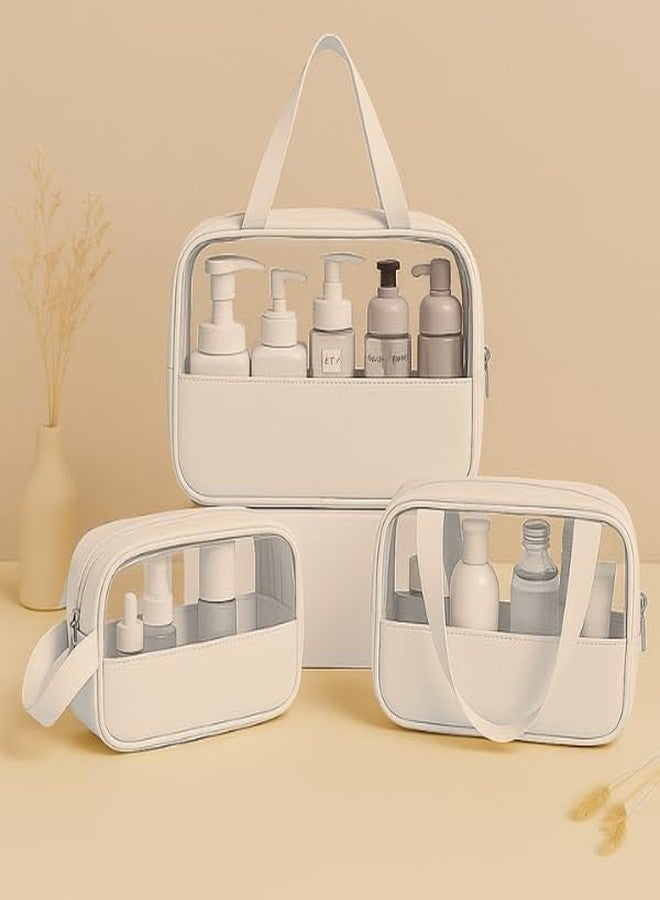 XOIPED Premium Transparent Organizer Bag Pack of 3 | Large Capacity Multipurpose Travel Pouch for Cosmetic Items, Toiletries & Beauty Accessories (Beige) - Image 2